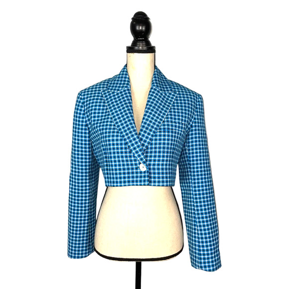 NWT  ZARA Blue Black Checked Cropped Blazer Jacket        Size:  XS - Picture 2 of 5